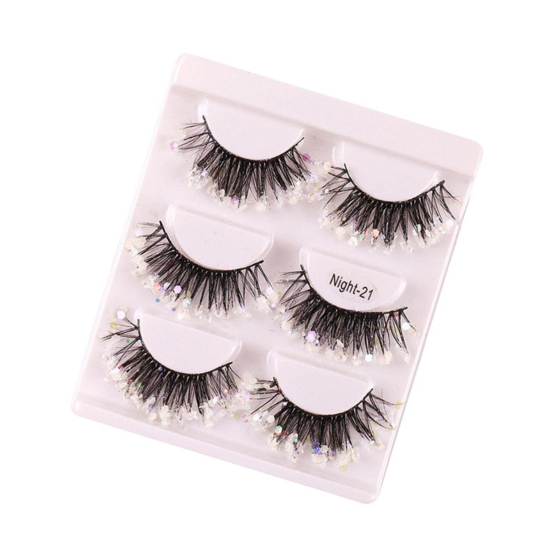 perfk 3 Pairs Luminous False Eyelashes with Sequins, Glitter Eyelashes,