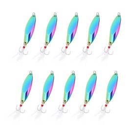 PATIKIL Fishing Spoons, 10 Pcs 4/5 oz Fishing Lures Casting Spoon Treble Hooks Jigs Hard Metal Spinner Baits for Freshwater Saltwater Salmon, Multicolor