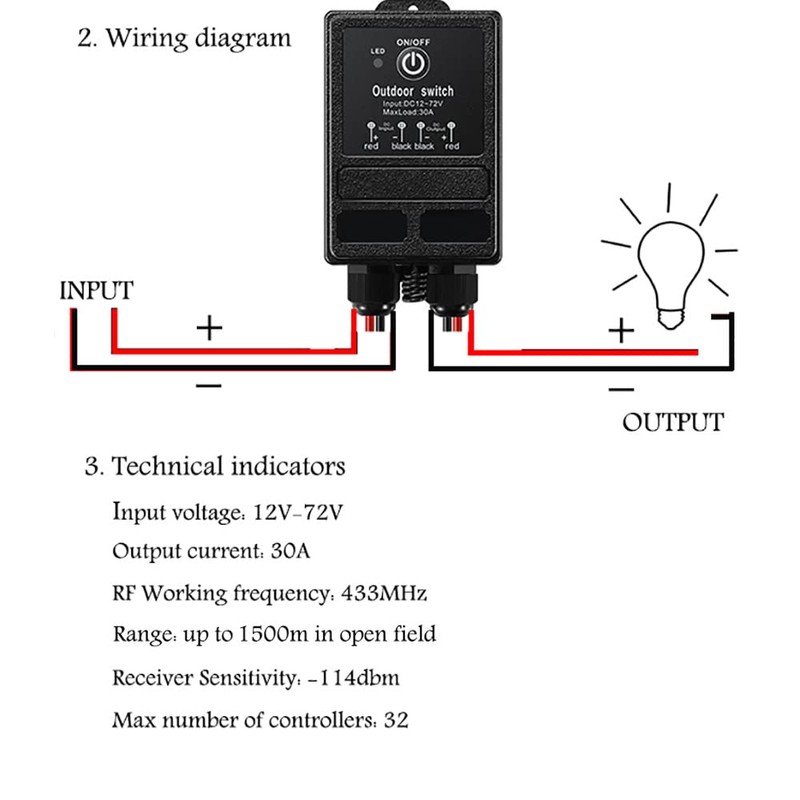 ZHOFONET DC12V Remote Control Switch,9400ft Long Range,DC12V/24V/48V/72V,IP65 Waterproof 40A Relay