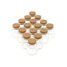 AVELLIM Botellas de vidrio pequeñas de 20 ml (0.7 oz) con tapas de corcho, pequeños frascos para recuerdos de bodas, y de Baby Shower, decoraciones fiestas, manualidades y proyectos de bricolaje, juego de 16