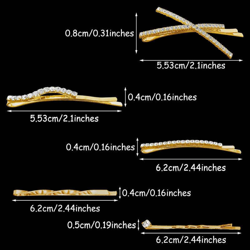 16 Pieces Gold Rhinestone Bobby Pins Set Delicate Decorative Fancy
