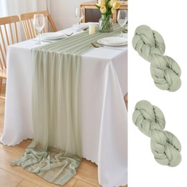 DecorMommt Table Runner Sage Green Chiffon Thin Decorative Fabric Table Runner Green Autumn Decoration Tablecloth Table Runner Green for Communion Wedding Birthday Garden Party Christening 77 x 300 cm