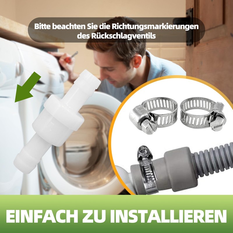 10mm Diameter Check Valve with Clamping Straps for Washing Machines,