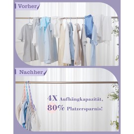 Latoxcaa Space Saving Hangers, Pack of 8 Magic Hangers with 6 Holes and 360° Rotation, Colourful Coat Hooks Made of Robust Plastic, Wardrobe Organiser for Heavy Clothes, Ideal for Girls' Room