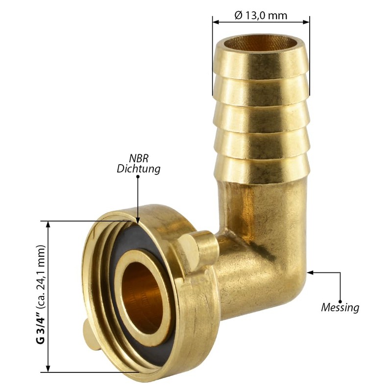 fittingteile Hose Nozzle with Wing Union Nut, Flat Sealing Brass