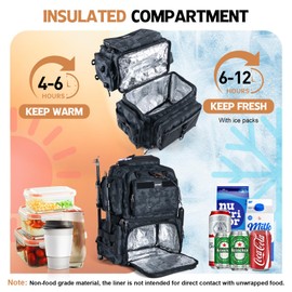 Goture Fishing Backpack, 53L 600D Water-Resistant Insulated Tackle Backpack with Cooler, Rod Holders, 8 Lure Pockets, Rain Cover, Gear Storage Large Fishing Bag for Camping Hiking(Without Tackle Box)