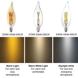 FANNIS 6 Pack B10 Flame Tip Filament LED Bulb, 2W Equals 20W Warm White Light, E12 Candelabra Base Edison Bulb, Clear Glass Light Bulb for Pendant Chandelier Ceiling Fan