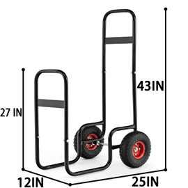PGL Firewood Cart with Wheels, Firewood Log Cart for Fireplace, Heavy Duty Steel Wood Rolling Hauler, Outdoor and Indoor Wood Rack Storage Mover
