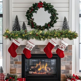 SHareconn 2 Packs 6ft Prelit Christmas Garland, Natural Rustic Cedar with Pine Cones Decor and Multi-Color LED Lights Battery Operated Timer for Mantle Table Fireplace Indoor Outdoor Xmas Decoration