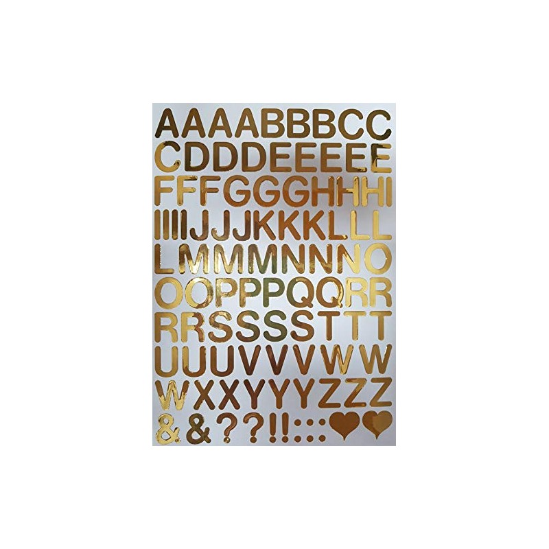 98 Golden Letters and Signs, 2.5 cm High in High-Quality