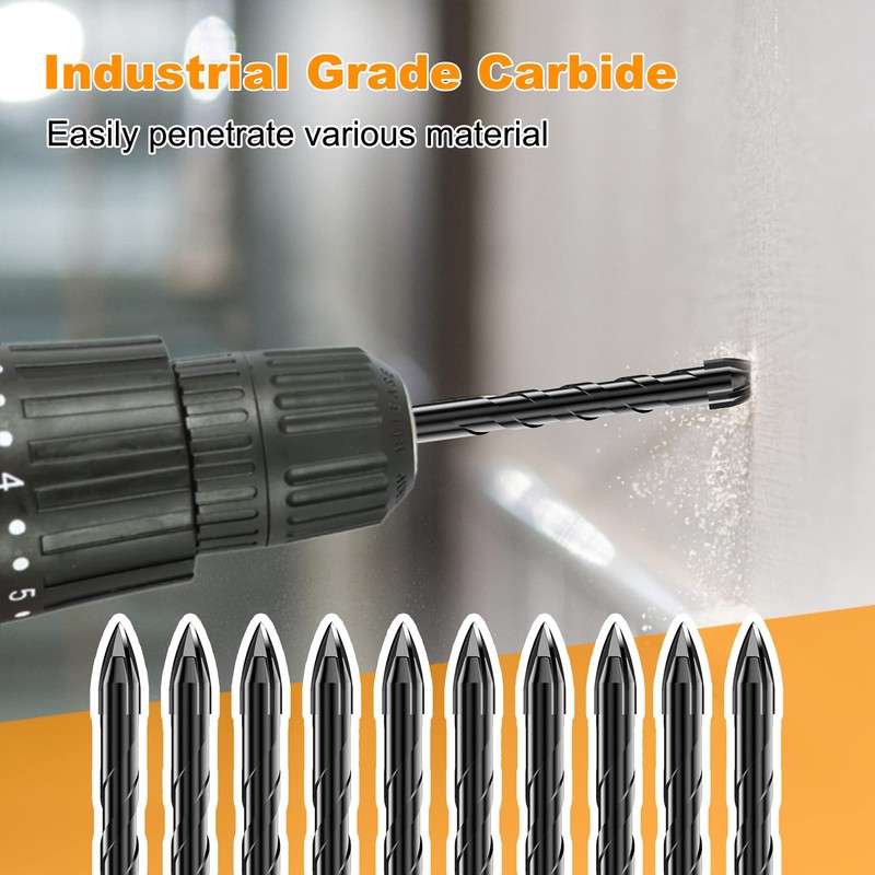 Masonry Drill Bit Set 1/4" (10PCS) - Cement Drill Bit,