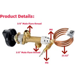 BGD Low Pressure Propane Gas Flame Failure Safety Control Valve Kit Pit Replacement Part,with 3/8" Flare Inlet & Outlet Fits Fireplace, Fire Pit, Heater