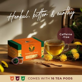 Gya Tea Co Dandelion Leaf and Root Herbal Tea K Pods (16 ct) - Decaf Tea Pods Roasted Dandelion Root Tea Rich Nutrients for Digestive Health - Earthy & Nourish Dandelion Leaf Tea Dandelion Tea Gifts