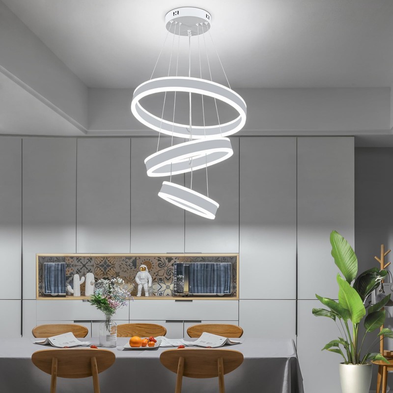O'NEELDY Modern LED Chandeliers Adjustable Hanging White Pendant Light Fixture