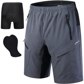 Men's Mountain Bike Shorts 3D Padded Baggy Bicycle Riding Cycling Shorts Quick Dry Lightweight Biking Shorts(Grey XL)