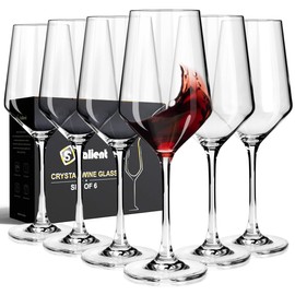S SALIENT Wine Glasses Set of 6,Long Stem White/Red Wine glasses,14oz Hand Blown Premium Crystal Wine Glass,Gift Packing Burgundy Glasses