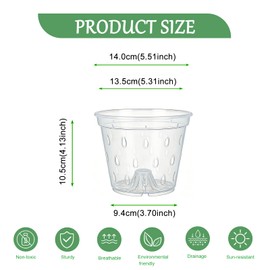 Gyfofix 5 Pack 5.5 Inch Clear Plastic Orchid Pots with Drainage Holes, Transparent Breathable Planters for Root Observation, Indoor Outdoor Orchid Cultivation