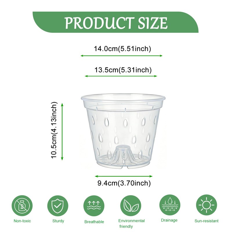 Gyfofix 5 Pack 5.5 Inch Clear Plastic Orchid Pots with