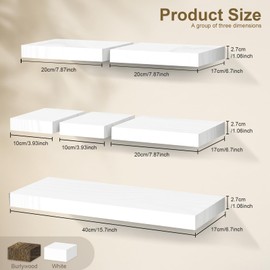 HOLENGS White Floating Shelves for Wall Set of 6, Wood Wall Shelves with Invisible Bracket, Wall Mounted Shelf with Invisible Bracket for Display Pictures Office Living Room Decor Storage 4 8 16 Inch