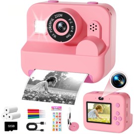 Seckton Kids Camera Instant Print - Dual Camera Photo 1080P HD Video, Birthday for Boys and Girls, Toddler Digital Camera with 3 Print Paper, Portable Toys for Kids 3-12 (Pink)