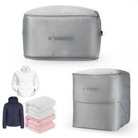 Ultra Space Saving Self Compression Organizer, Compression Packing Cubes, Bedroom Clothes Storage Bags with Zipper, New Ultra Space Saving Storage Tote for down Jacket (Grey, XL)