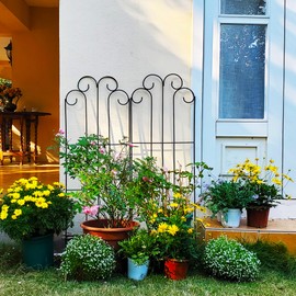 SCENDOR 2 Pack Black Garden Trellis for Climbing Plants 45” x 15.9” Iron Plant Support Climbing Vines and Flowers Stands Vegetables Patio Metal Lattices Grid Panels for Ivy Cucumbers