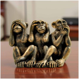 Figura de tres monos sabios – Hear No Evil, See No Evil, Speak No Evil Statue en resina de bronce antiguo, decoración de overol simbólico para el hogar, accesorios de computadora de oficina y regalos