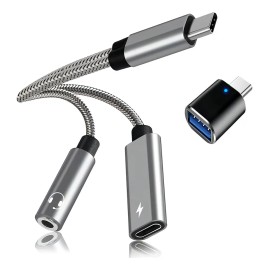 Gitifo Adaptador USB C a 3.5mm y USB 3.0 para Carga Rápida PD Compatible