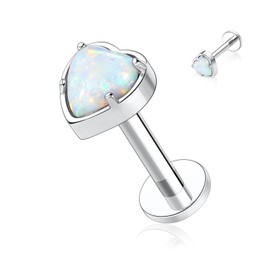 AROWRO Heart Opal Labret Studs 16G Labret Jewelry Lip Rings G23 Titanium Helix Cartilage Tragus Earrings Medusa Ring Lip Piercing Monroe Jewelry 6mm Earrings Studs Silver Internally Threaded