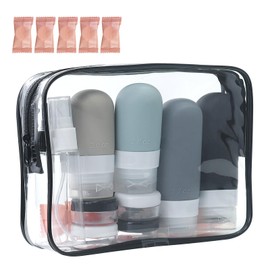 17 Stück Reiseflaschen Zum Befüllen, Silikon Reiseflaschen, Reiseset Flüssigkeiten Set mit TSA Genehmigt, Nachfüllbare Reisegröße Flaschen, Reise Gadgets, Schwarz mit 5 Komprimierte Handtücher