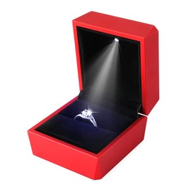 iSuperb Ring Box Proposal Engagement Square Ring Boxes with LED Light Case Jewelry Gift Box for Proposal Wedding Valentine's Day Anniversary Christmas