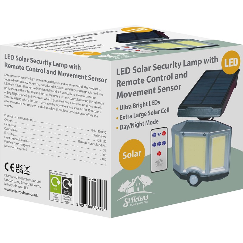 St Helens Home and Garden Outdoor Solar Security Wall Lamp