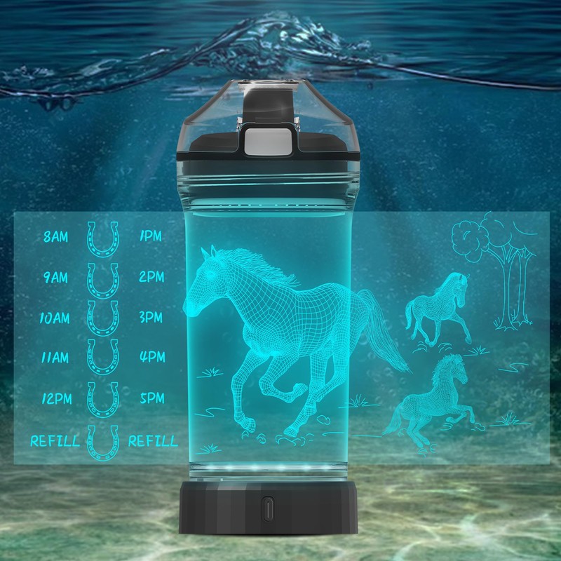 Kids Water Bottle, Horse-themed Light-Up Sport Cup with 3D Glowing