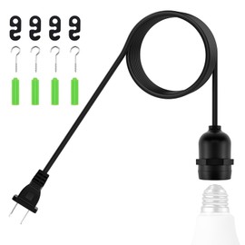 10FT E26/E27 Waterproof Pendant Lamp Cord with Ceiling Hooks & Cable Hooks