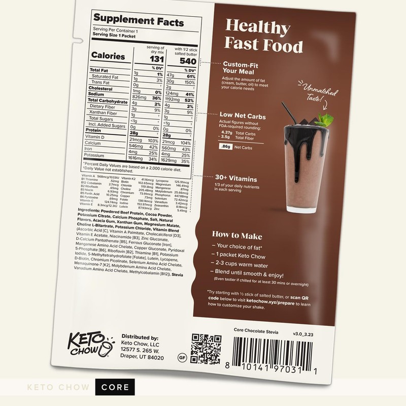 Keto Chow Chocolate Core (w/Stevia) - Keto Meal Replacement Shake