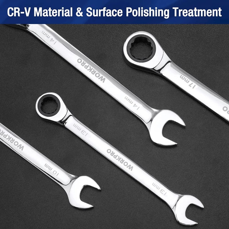 WORKPRO 22-Piece Ratcheting Wrench Set 180-degree flex head 72 Teeth