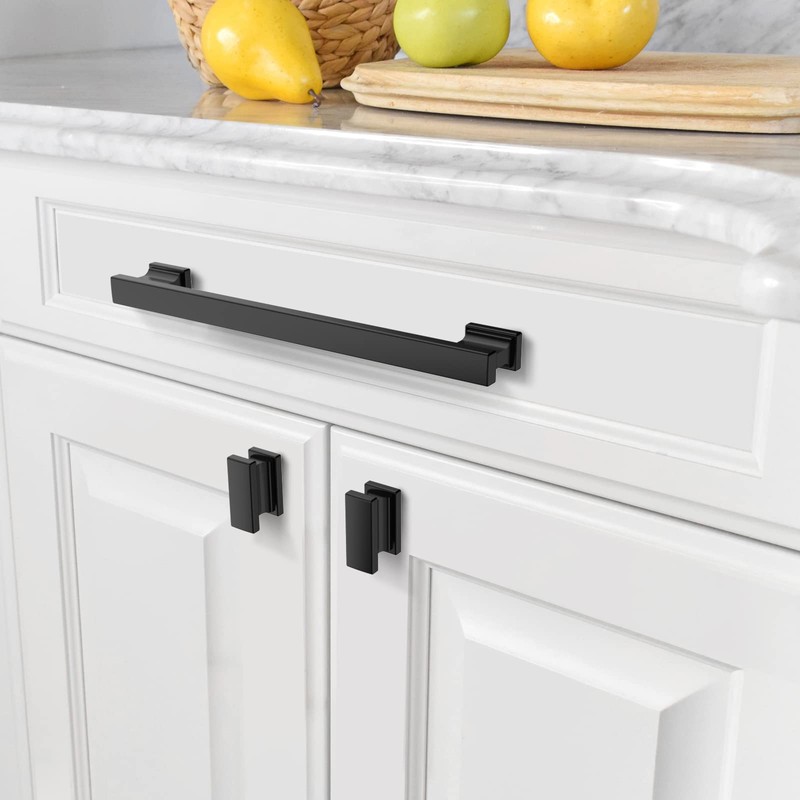 Amerdeco 6 Pack Matte Black Cabinet Pulls 7 Inch Hole