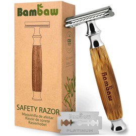 Bambaw Double Edge Safety Razor for Men & Women, Double Edge Razor with 5 Blades, Eco-Friendly Safety Razors, Reusable & Plastic Free – Thick Bamboo Silver