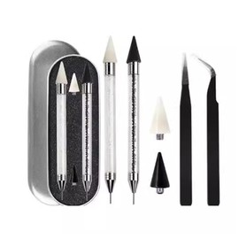 CLKE 2 Pcs Dual-Ended Rhinestones Pen, Rhinestone Picker Tool Wax Pen, Diamond Paintings Dotting Pen with 2 Extra Wax Tips and 2 Nail Art Tweezers for Nail Gems Crystals DIY Nail Art Crafts