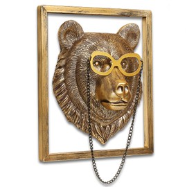 Newinhome Animal Heads Wall Decor (Includes Metal Frame) Resin Animals Sculptures Head Wall Hanging Decoration Gold vintage Wall Sculpture for Living Room Bedroom Office(Bear)