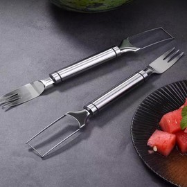 Stainless Steel 2 in 1 Watermelon Fork Watermelon Fork Slicer Fruit Forks Slicer Tool Dual Head Portable Artifact for Party Camping Kitchen Gadget