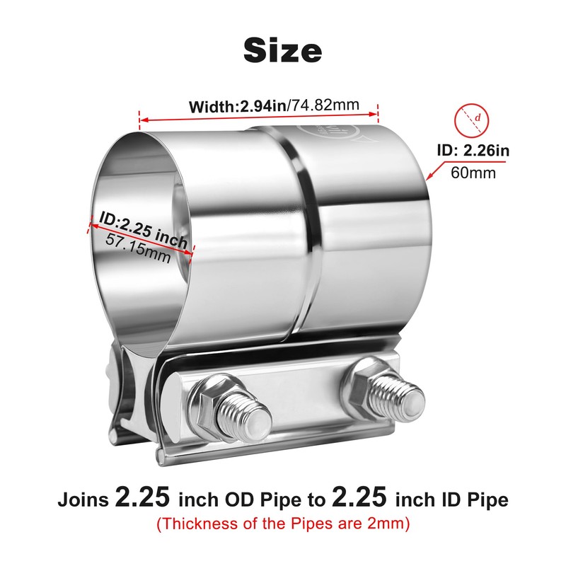 EVIL ENERGY Exhaust Clamp, Lap Joint Band Clamp Stainless Steel