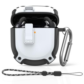 MOWYEOK Safety Lock Case Compatible with Bose QuietComfort Earbuds II 2022, Full Body Lightweight Shockproof Hard Case with Carabiner & Anti-Loss Cord - White