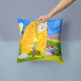 Caroline's Treasures 6105PW1414 Big Cat Golfing with a Fishing Pole Fabric Decorative Pillow Machine Washable, Indoor Outdoor Decorative Pillow for Couch, Bed or Patio, 14Hx14W