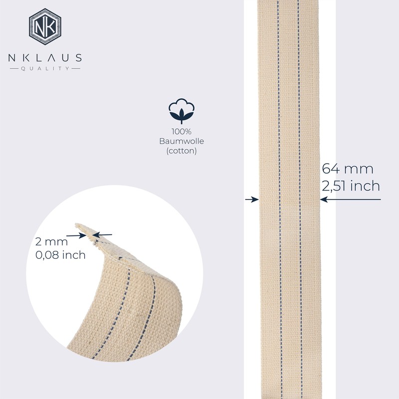NKlaus 1 Metre Flat Wick Woven 64 mm 100% Natural