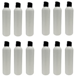 Natural Farms 8 oz White Cosmo Plastic Bottles -12 Pack Empty Bottle Refillable - BPA Free - Essential Oils - Aromatherapy | Black Flip Top Snap Cap - Made in the USA