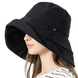 [Ｌｏｏ＆ｃ] [ルーアンドシー] 帽子 レディース 大きいサイズ つば広 撥水 UVシャルマンハット 遮光100% 紫外線対策 春夏 uvカット 接触冷感 あご紐付き 防水 梅雨【XL(61-63cm)-つば長×ブラック】