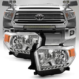 KEEKPO - For [Halogen w/o LED DRL Type] 2014-2017 Totyota Tundra Factory Chrome Housing Headlights Headlamps Left+Right