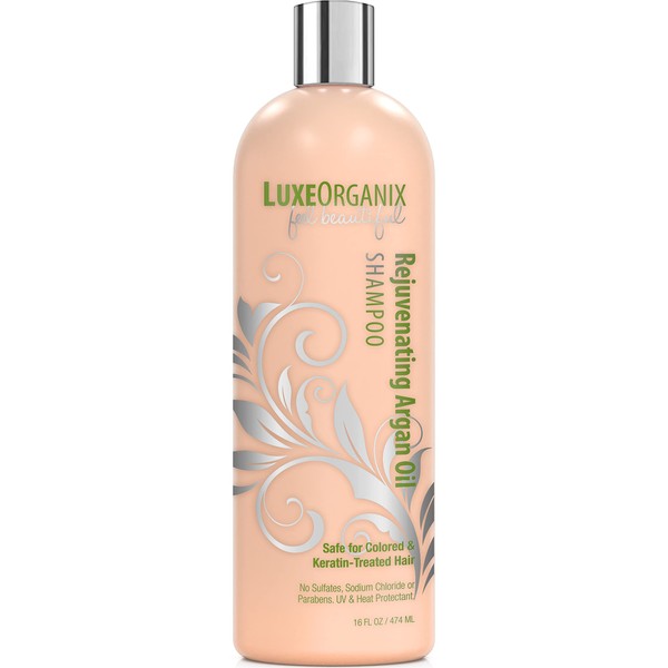 LuxeOrganix Moroccan Argan Oil Shampoo - SLS Sulfate Free, Keratin & Color Safe - Solon Grade Moisturizing Anti-Frizz Formula (16 oz Single Shampoo)