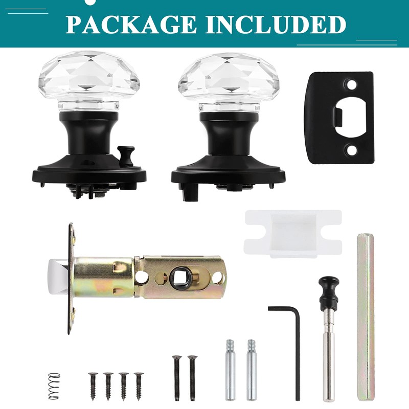 Orger 2 Pack Glass Door Knobs with Flat Black Rosette,